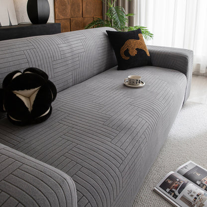 Modern Geometric Jacquard Spandex Slipcover, High Stretch Form Fitting Couch Cover