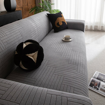 Modern Geometric Jacquard Spandex Slipcover, High Stretch Form Fitting Couch Cover