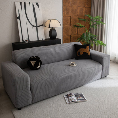 Modern Geometric Jacquard Spandex Slipcover, High Stretch Form Fitting Couch Cover