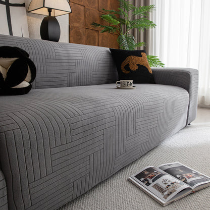 Modern Geometric Jacquard Spandex Slipcover, High Stretch Form Fitting Couch Cover