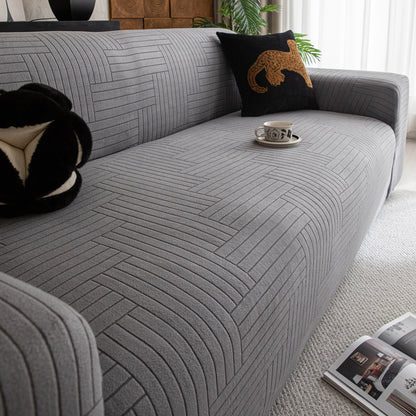 Modern Geometric Jacquard Spandex Slipcover, High Stretch Form Fitting Couch Cover