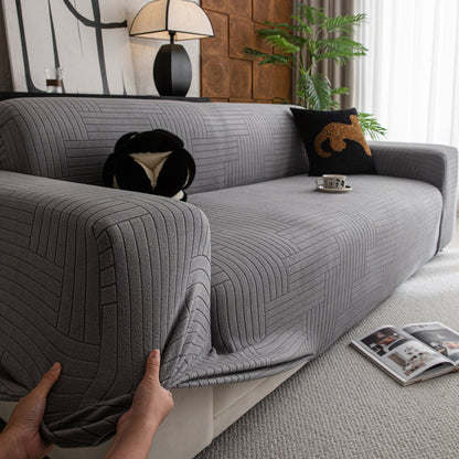 Modern Geometric Jacquard Spandex Slipcover, High Stretch Form Fitting Couch Cover