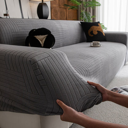 Modern Geometric Jacquard Spandex Slipcover, High Stretch Form Fitting Couch Cover