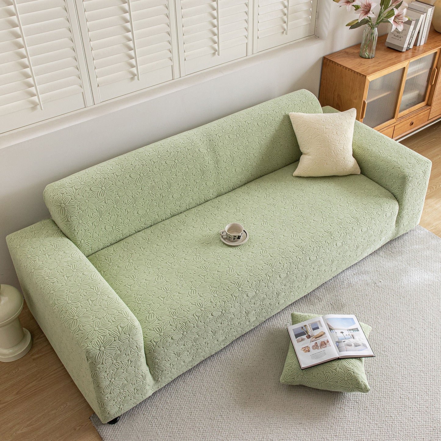 High Elastic Floral Couch Slipcover, Jacquard Stretch Non-Slip Furniture Protector
