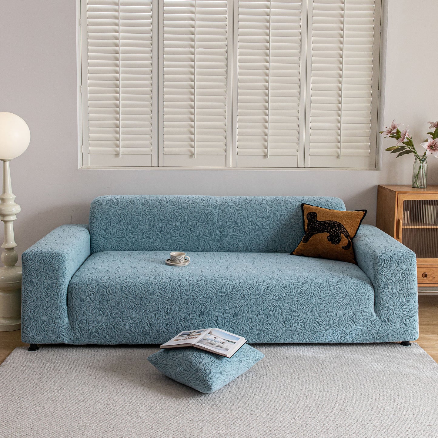 High Elastic Floral Couch Slipcover, Jacquard Stretch Non-Slip Furniture Protector