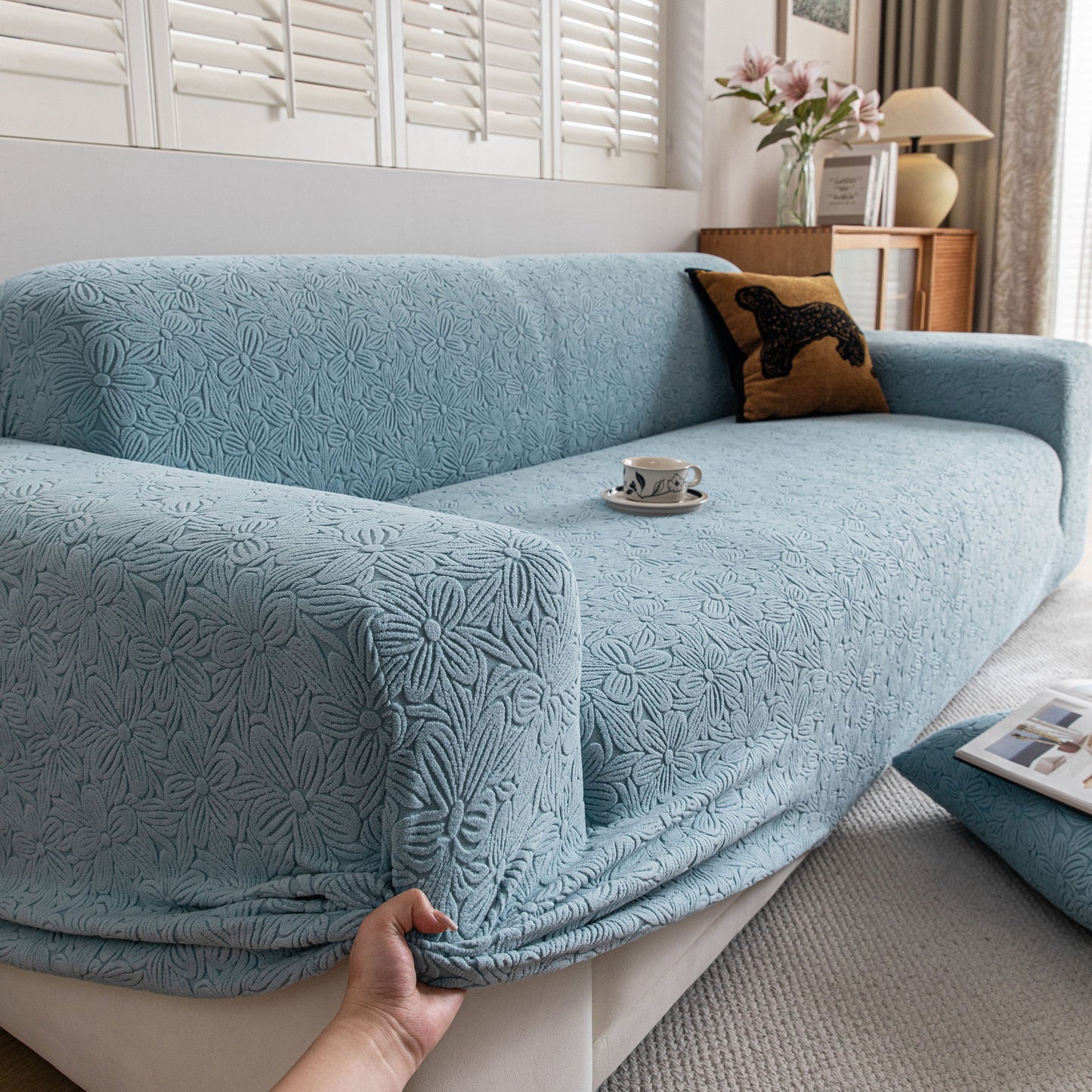 High Elastic Floral Couch Slipcover, Jacquard Stretch Non-Slip Furniture Protector
