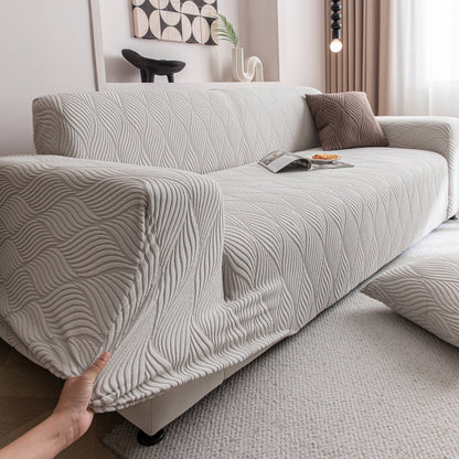 Modern Wavy Jacquard Sofa Slipcover, High Stretch Sofa Cover with 3D Organic Texture