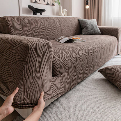Modern Wavy Jacquard Sofa Slipcover, High Stretch Sofa Cover with 3D Organic Texture