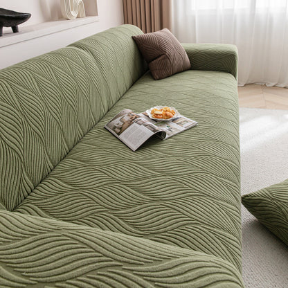 Modern Wavy Jacquard Sofa Slipcover, High Stretch Sofa Cover with 3D Organic Texture