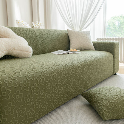 High Stretch Jacquard Sofa Slipcover, Soft Spandex Textured Floral Couch Cover