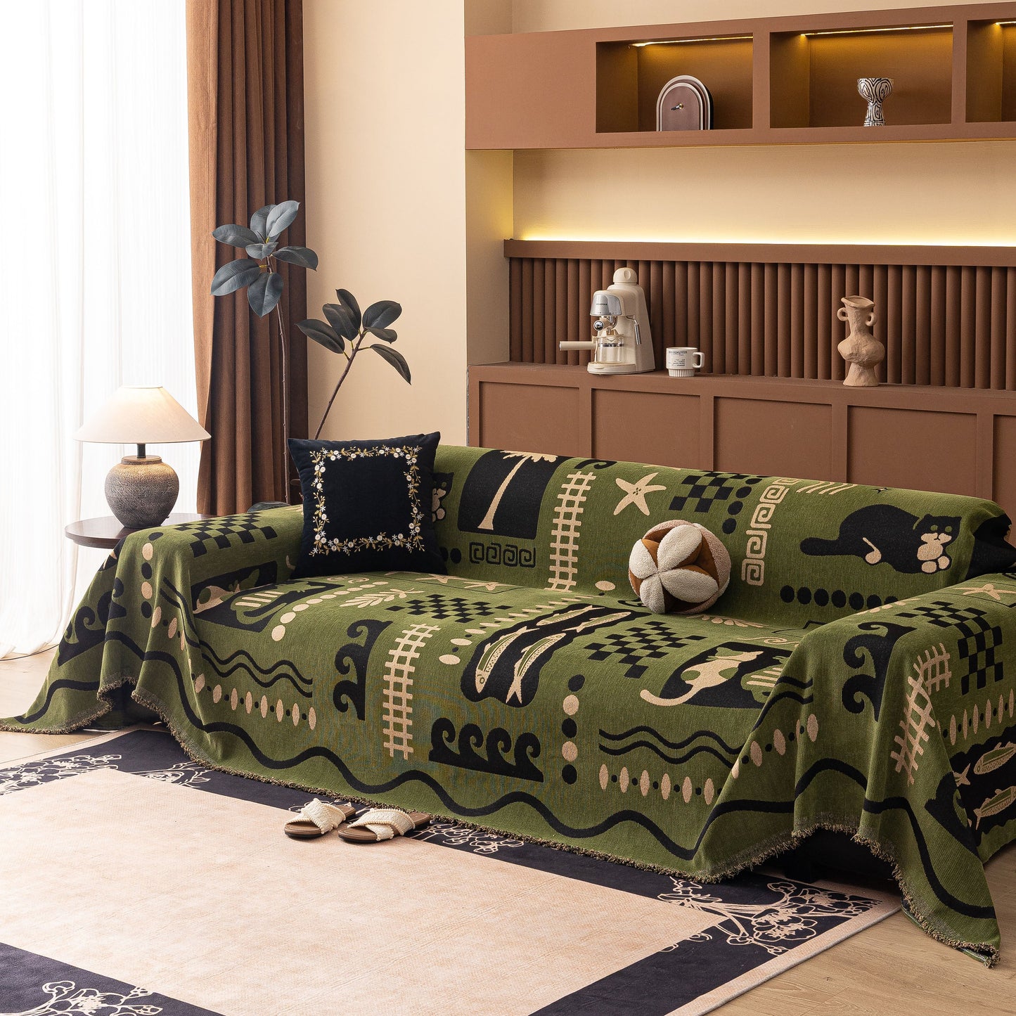 Boho Chic Woven Throw Blanket for Couch, Washable Couch Cover for Pets, Dogs, Cats