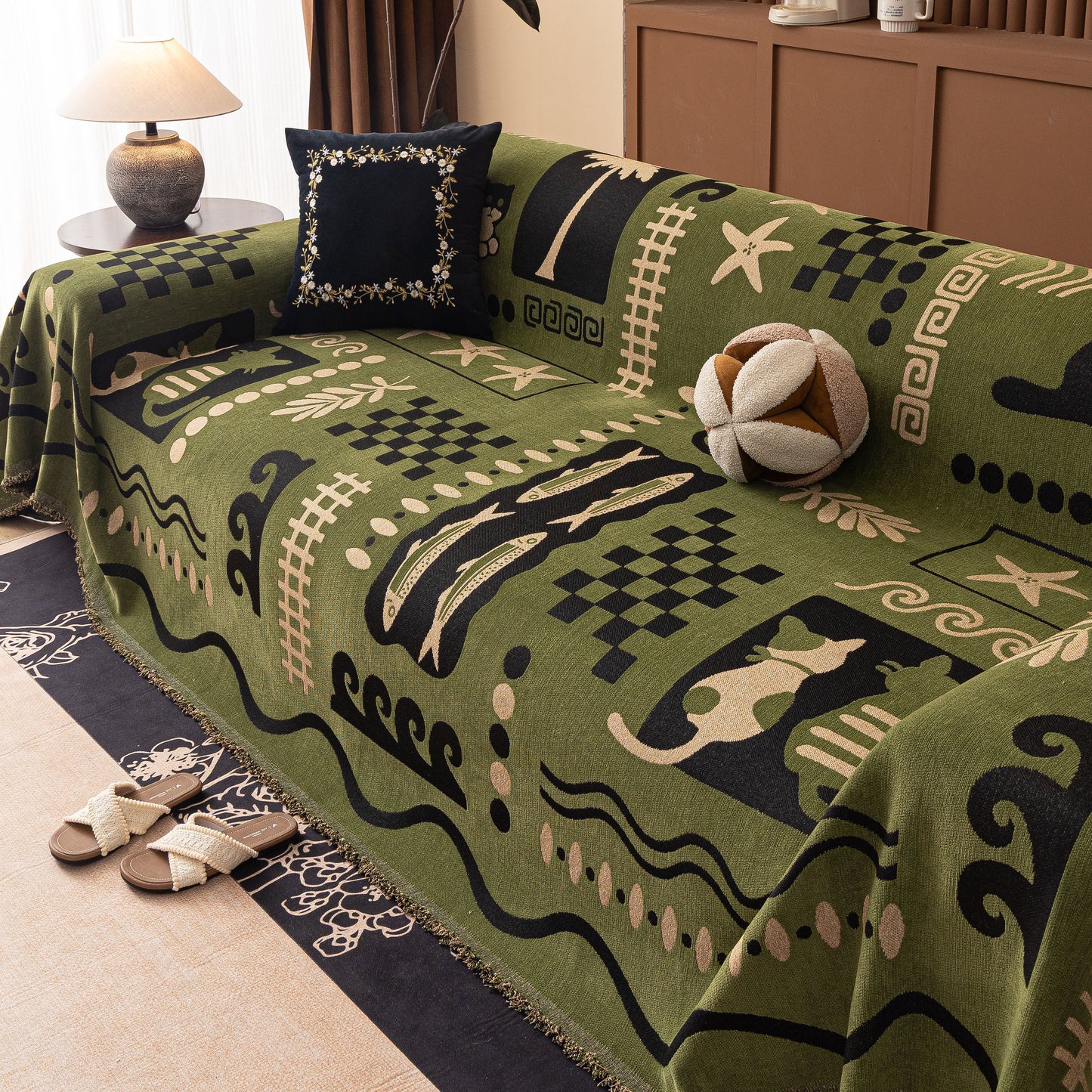 Boho Chic Woven Throw Blanket for Couch, Washable Couch Cover for Pets, Dogs, Cats