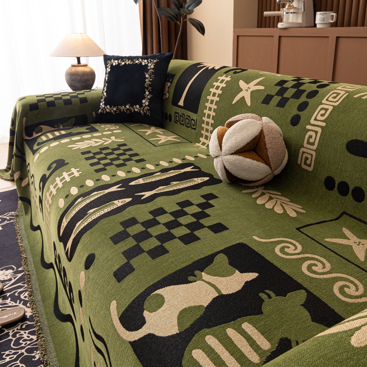 Boho Chic Woven Throw Blanket for Couch, Washable Couch Cover for Pets, Dogs, Cats