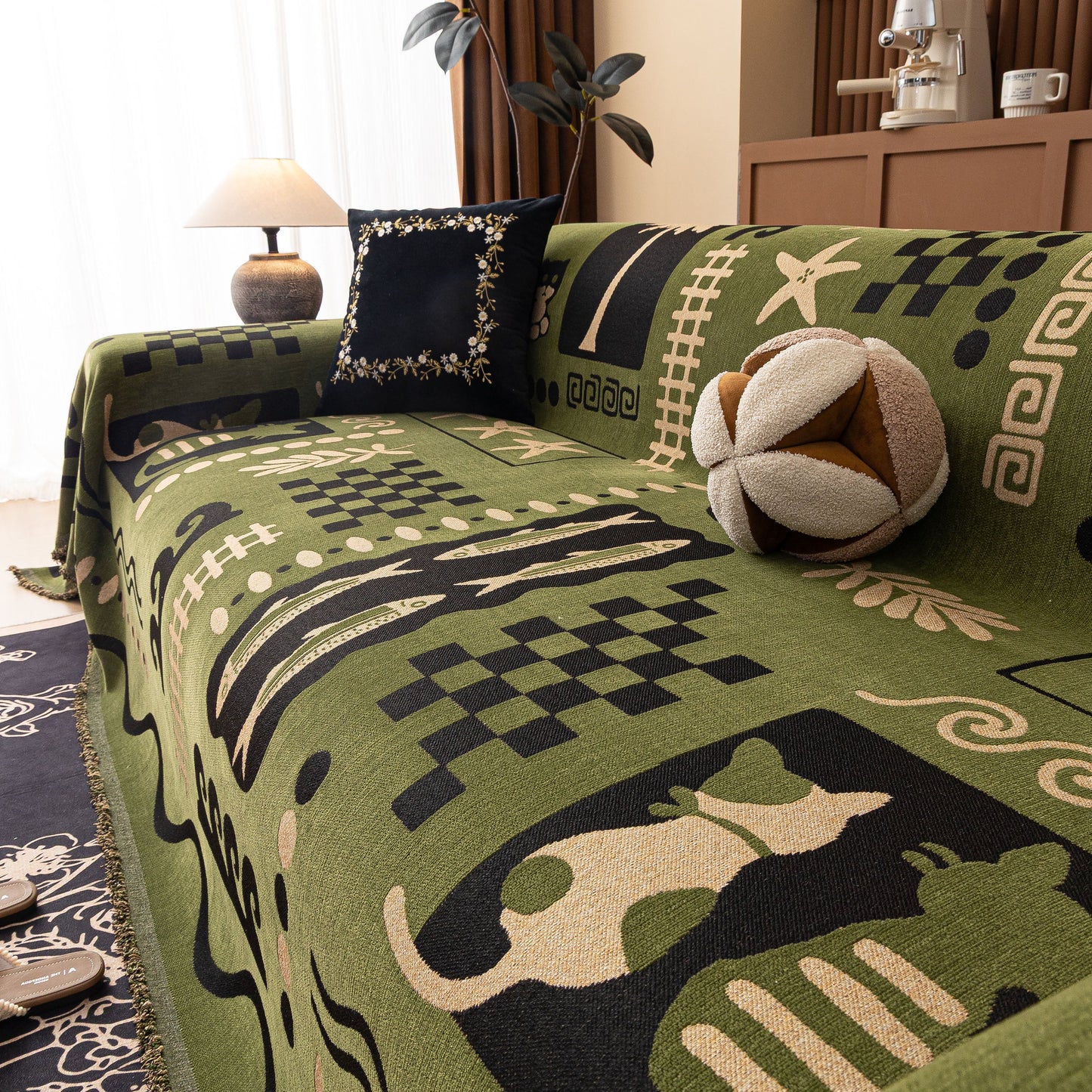 Boho Chic Woven Throw Blanket for Couch, Washable Couch Cover for Pets, Dogs, Cats