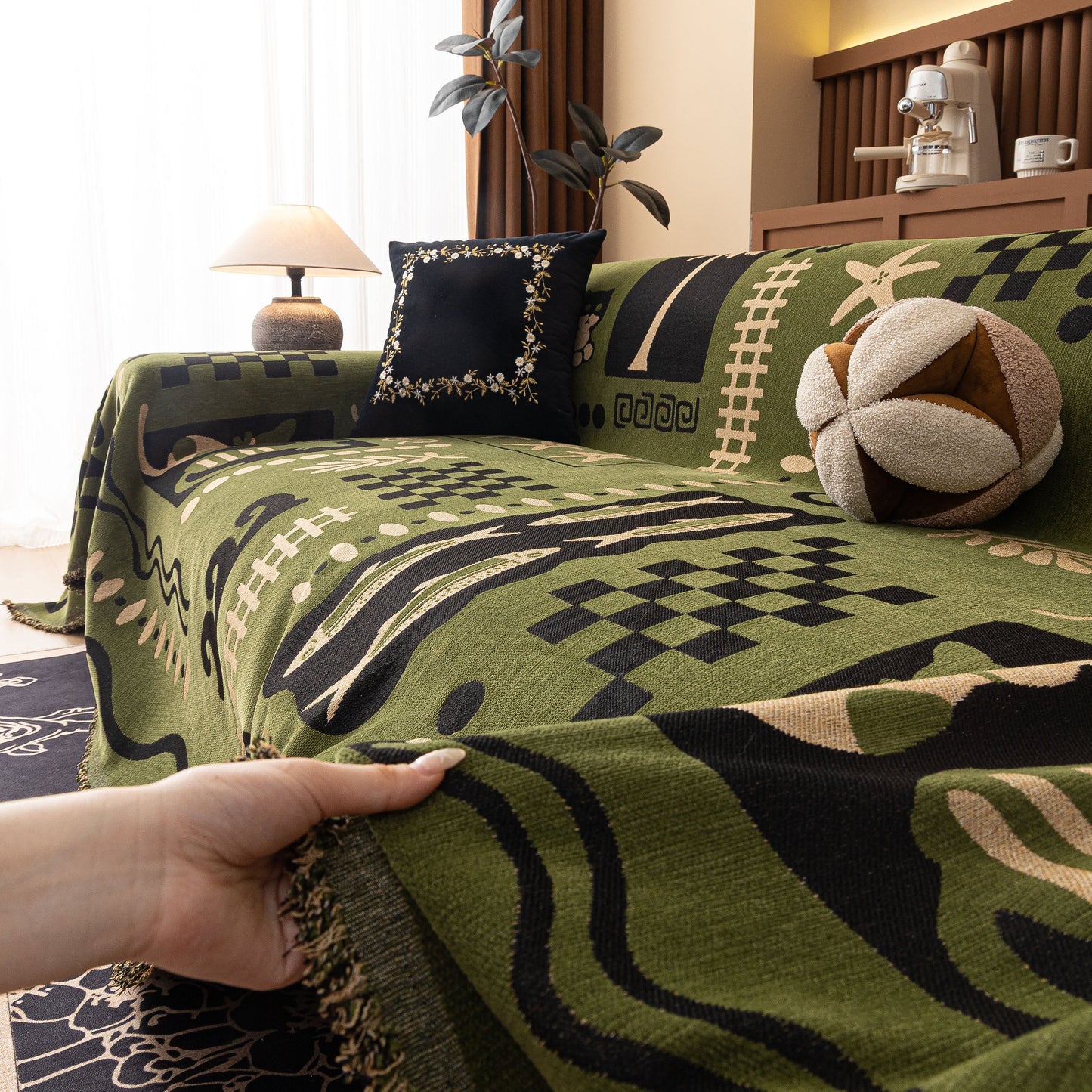 Boho Chic Woven Throw Blanket for Couch, Washable Couch Cover for Pets, Dogs, Cats