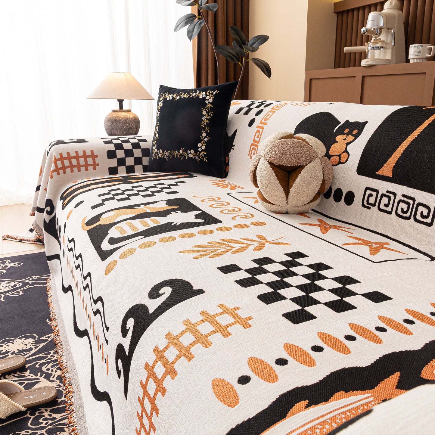 Boho Chic Woven Throw Blanket for Couch, Washable Couch Cover for Pets, Dogs, Cats