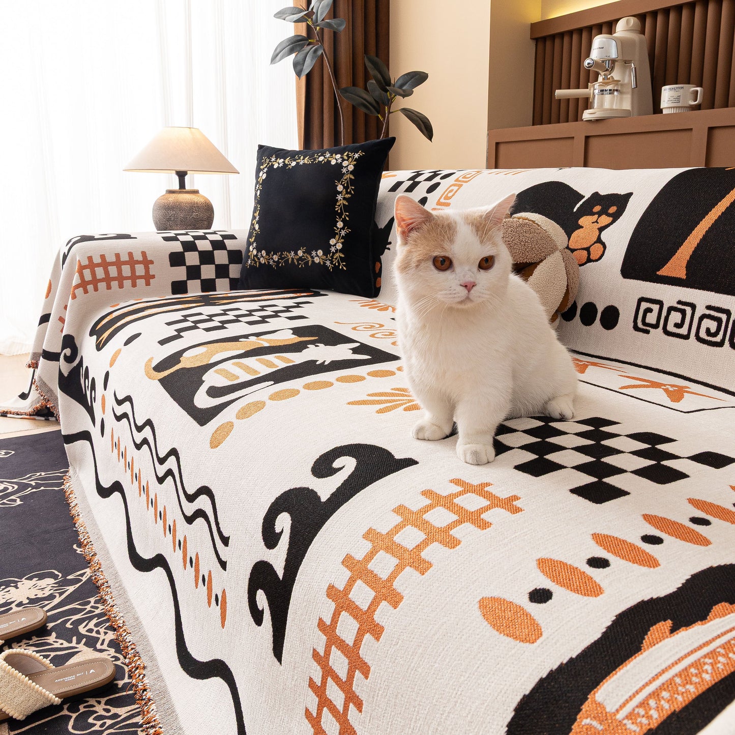 Boho Chic Woven Throw Blanket for Couch, Washable Couch Cover for Pets, Dogs, Cats