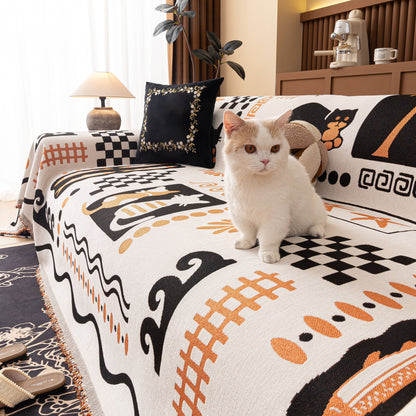 Boho Chic Woven Throw Blanket for Couch, Washable Couch Cover for Pets, Dogs, Cats