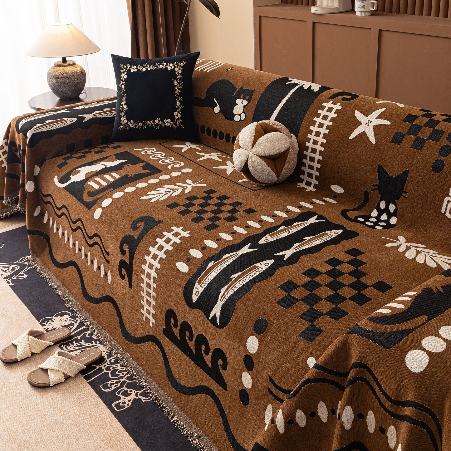 Boho Chic Woven Throw Blanket for Couch, Washable Couch Cover for Pets, Dogs, Cats