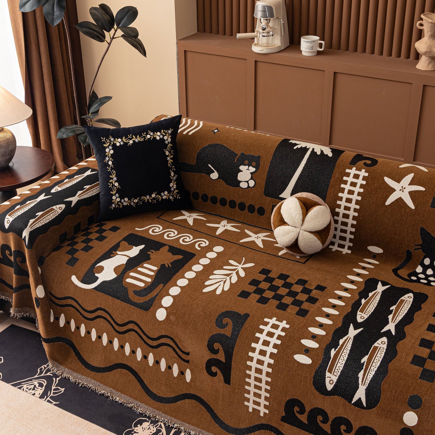 Boho Chic Woven Throw Blanket for Couch, Washable Couch Cover for Pets, Dogs, Cats