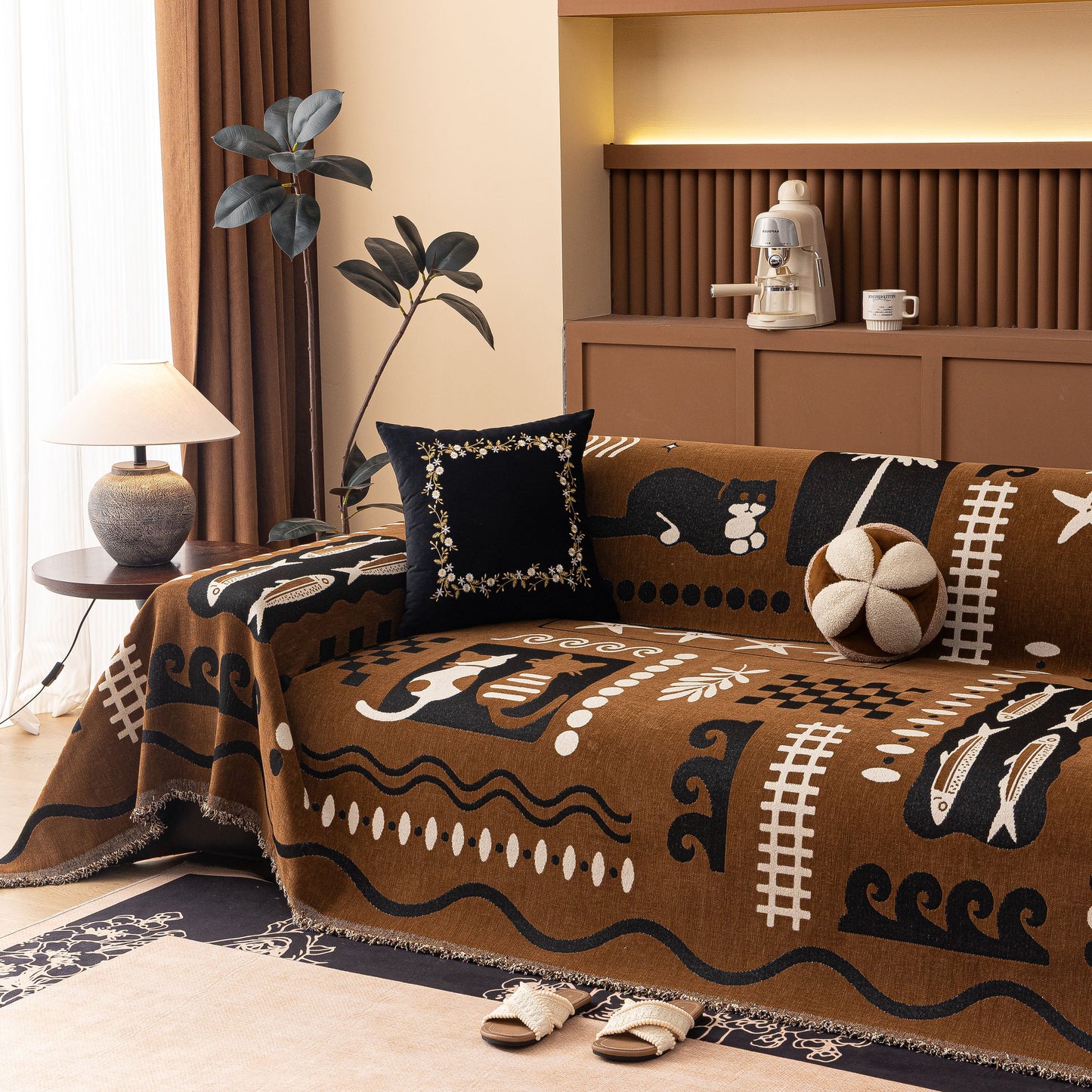 Boho Chic Woven Throw Blanket for Couch, Washable Couch Cover for Pets, Dogs, Cats