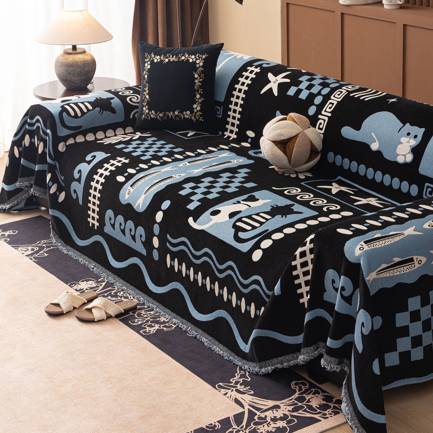 Boho Chic Woven Throw Blanket for Couch, Washable Couch Cover for Pets, Dogs, Cats