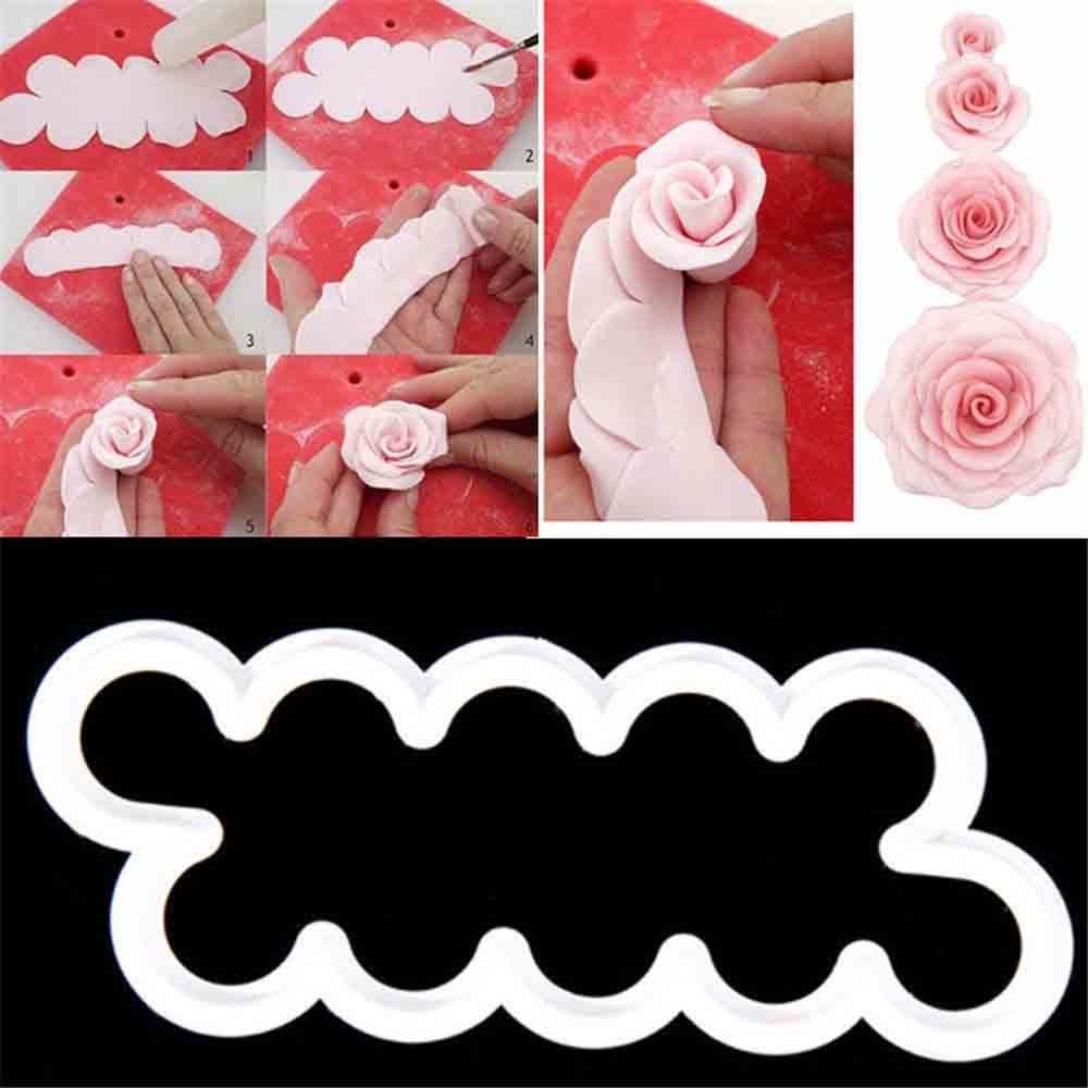 3Pcs 3D Rose Flower Cutter Fondant Sugar Kuchen