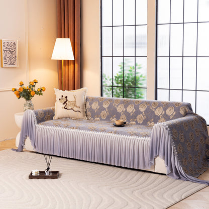 French Country Floral Sofa Cover with Ruffled Skirt, Farmhouse Decor for Living Room