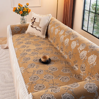 French Country Floral Sofa Cover with Ruffled Skirt, Farmhouse Decor for Living Room