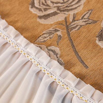 French Country Floral Sofa Cover with Ruffled Skirt, Farmhouse Decor for Living Room