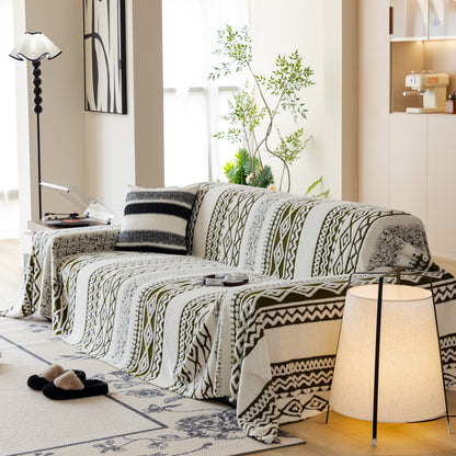 Bohemian Tufted Sofa Cover, Plush Sherpa Throw Blanket with 3D Woven Aztec Stripes