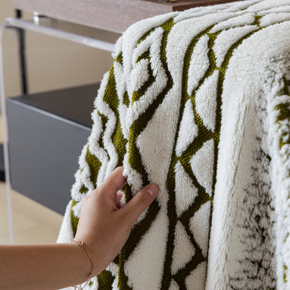 Bohemian Tufted Sofa Cover, Plush Sherpa Throw Blanket with 3D Woven Aztec Stripes