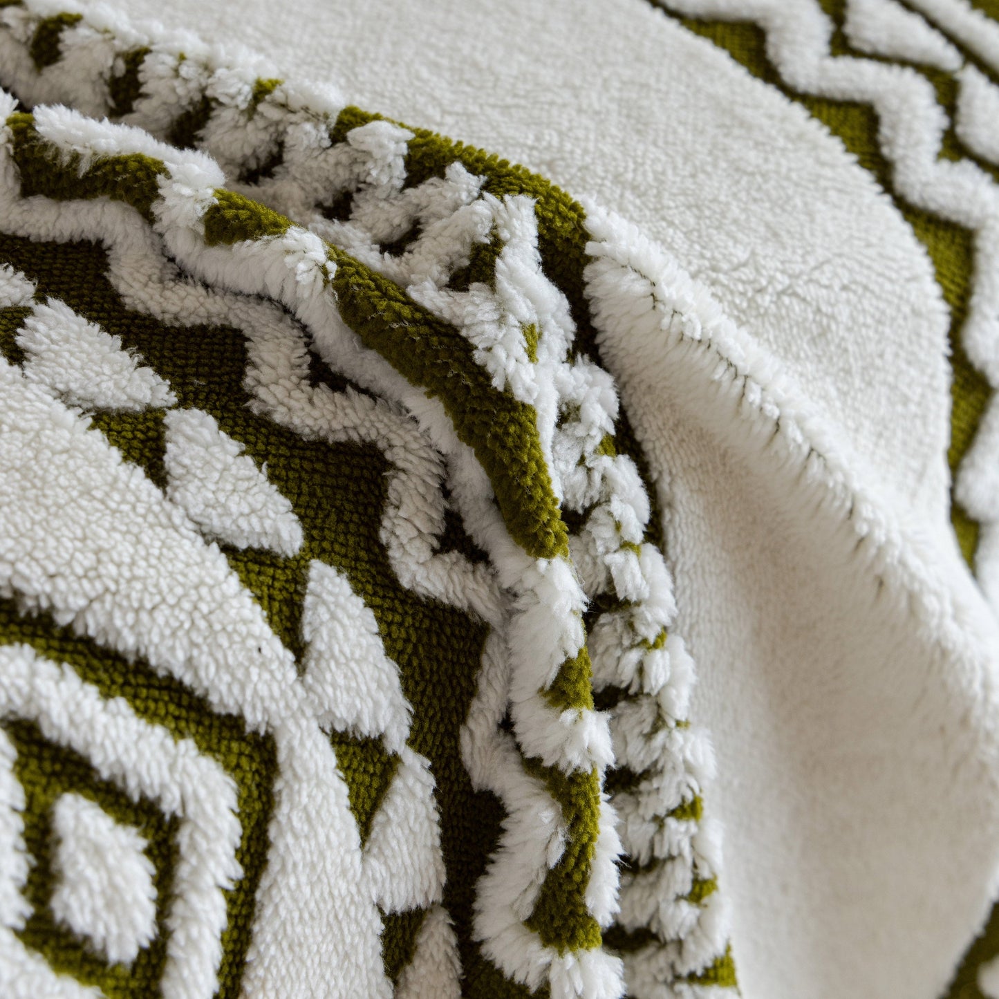 Bohemian Tufted Sofa Cover, Plush Sherpa Throw Blanket with 3D Woven Aztec Stripes