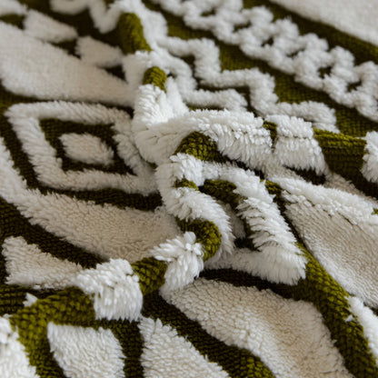 Bohemian Tufted Sofa Cover, Plush Sherpa Throw Blanket with 3D Woven Aztec Stripes