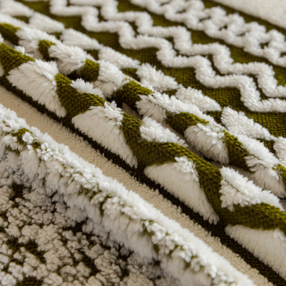 Bohemian Tufted Sofa Cover, Plush Sherpa Throw Blanket with 3D Woven Aztec Stripes