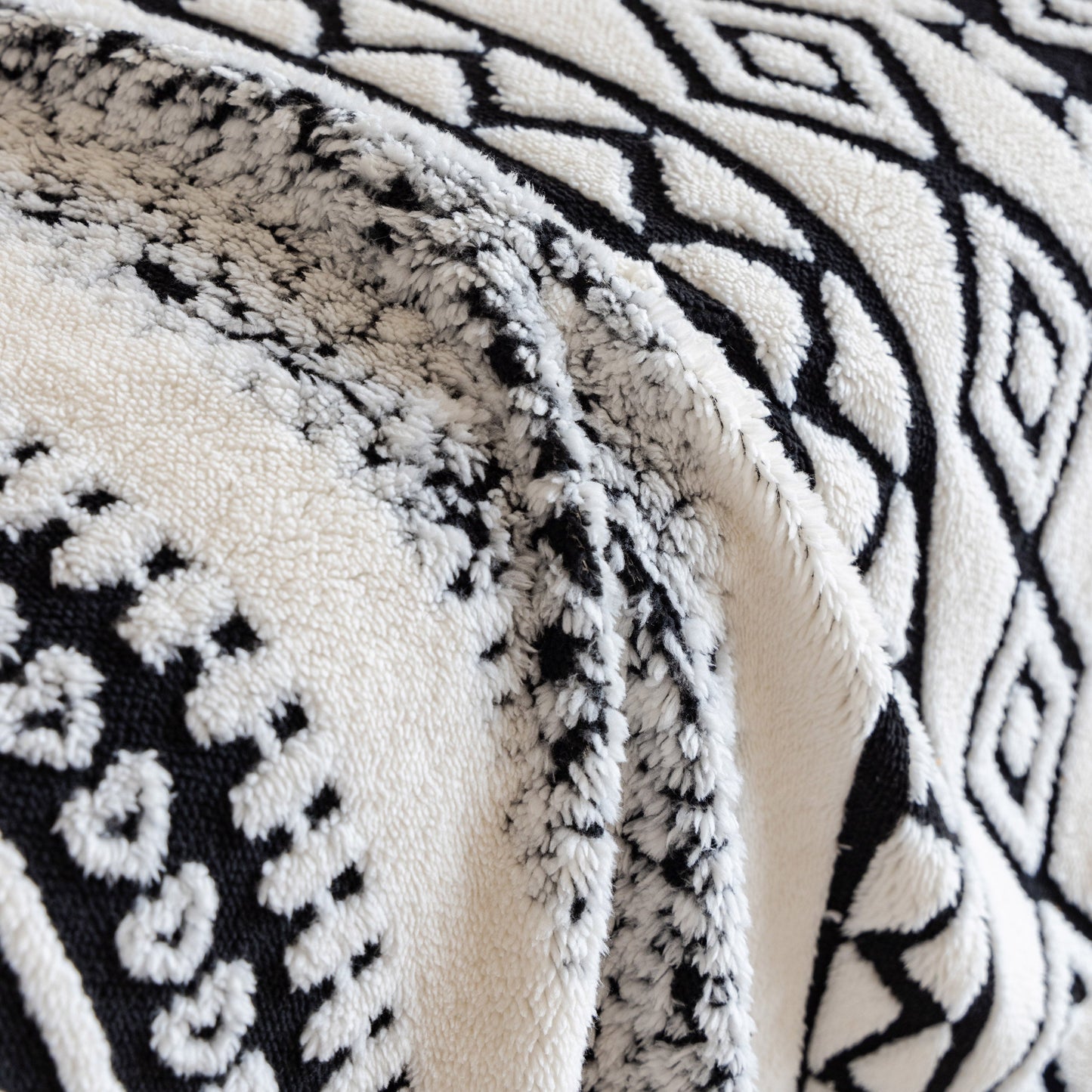 Bohemian Tufted Sofa Cover, Plush Sherpa Throw Blanket with 3D Woven Aztec Stripes