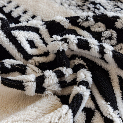 Bohemian Tufted Sofa Cover, Plush Sherpa Throw Blanket with 3D Woven Aztec Stripes