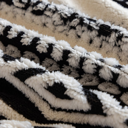 Bohemian Tufted Sofa Cover, Plush Sherpa Throw Blanket with 3D Woven Aztec Stripes