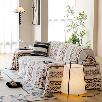 Bohemian Tufted Sofa Cover, Plush Sherpa Throw Blanket with 3D Woven Aztec Stripes