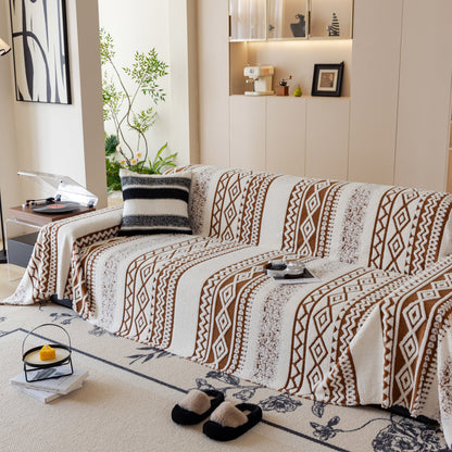 Bohemian Tufted Sofa Cover, Plush Sherpa Throw Blanket with 3D Woven Aztec Stripes