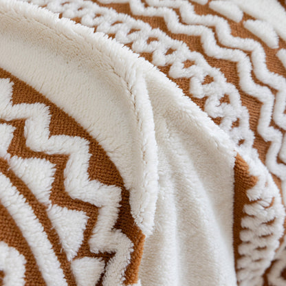 Bohemian Tufted Sofa Cover, Plush Sherpa Throw Blanket with 3D Woven Aztec Stripes