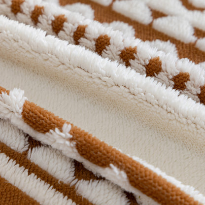 Bohemian Tufted Sofa Cover, Plush Sherpa Throw Blanket with 3D Woven Aztec Stripes