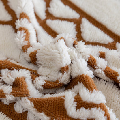 Bohemian Tufted Sofa Cover, Plush Sherpa Throw Blanket with 3D Woven Aztec Stripes