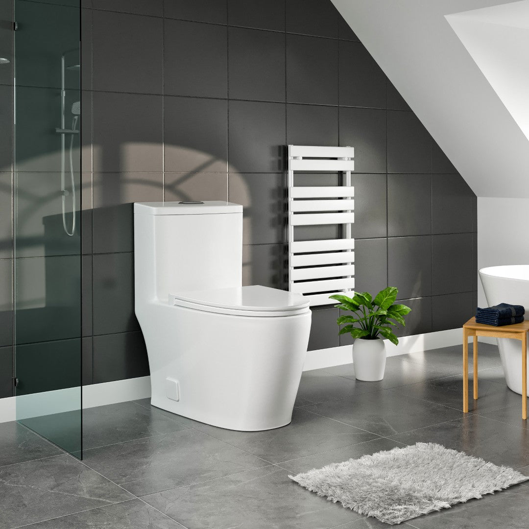 Zion 12 inch Floor Mounted 1-piece 1.28 GPF Tornado Flush Elongated Toilet in White Seat Included