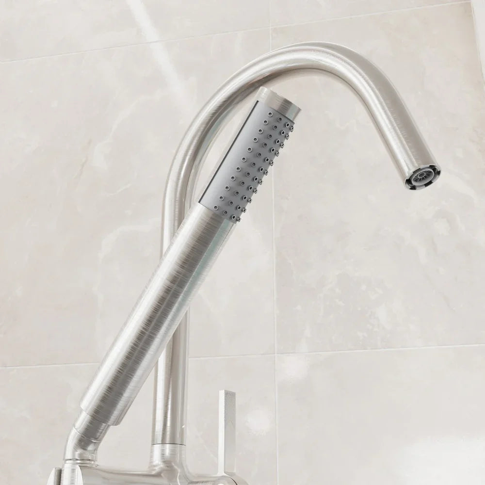 Eviva Modem Single-Handle Freestanding Tub Faucet with Hand Shower – Brushed Nickel