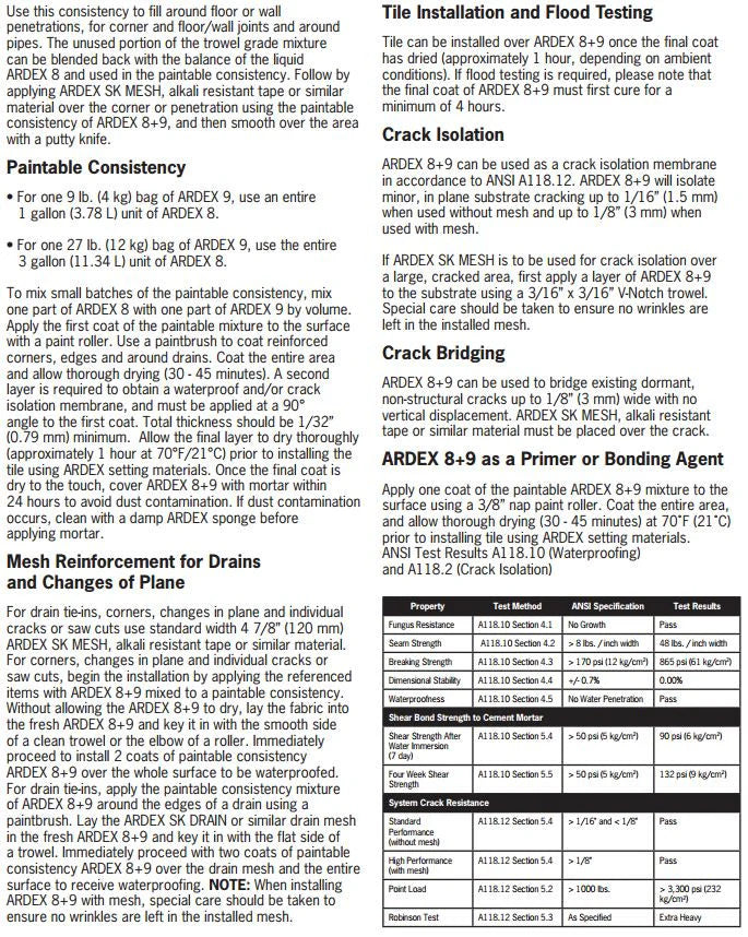 Ardex 8+9 Rapid Waterproofing and Crack Isolation Compound
