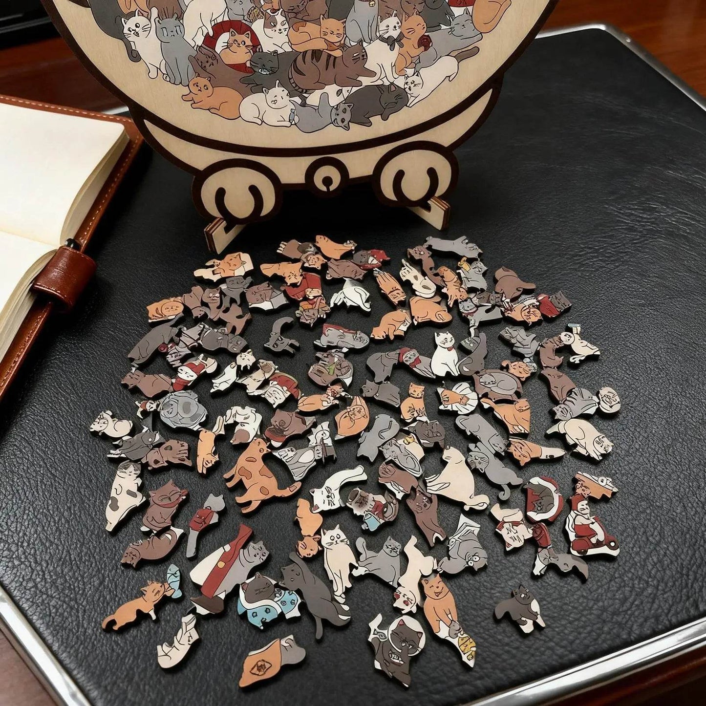 135-Piece Cat Shaped Wooden Puzzle – Colorful Morandi Animal Art Jigsaw