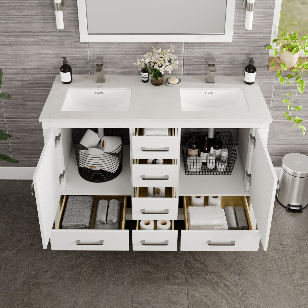 Eviva London Bath Vanity with Carrara Quartz Top and Undermount Porcelain Sink (20"-60")