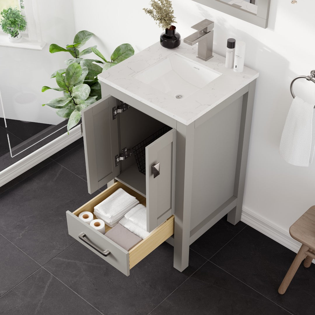 Eviva London Bath Vanity with Carrara Quartz Top and Undermount Porcelain Sink (20"-60")