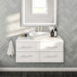 Eviva Wave Wall Mount Bath Vanity with White Quartz Top and Vessel Porcelain Sink (24"-72")